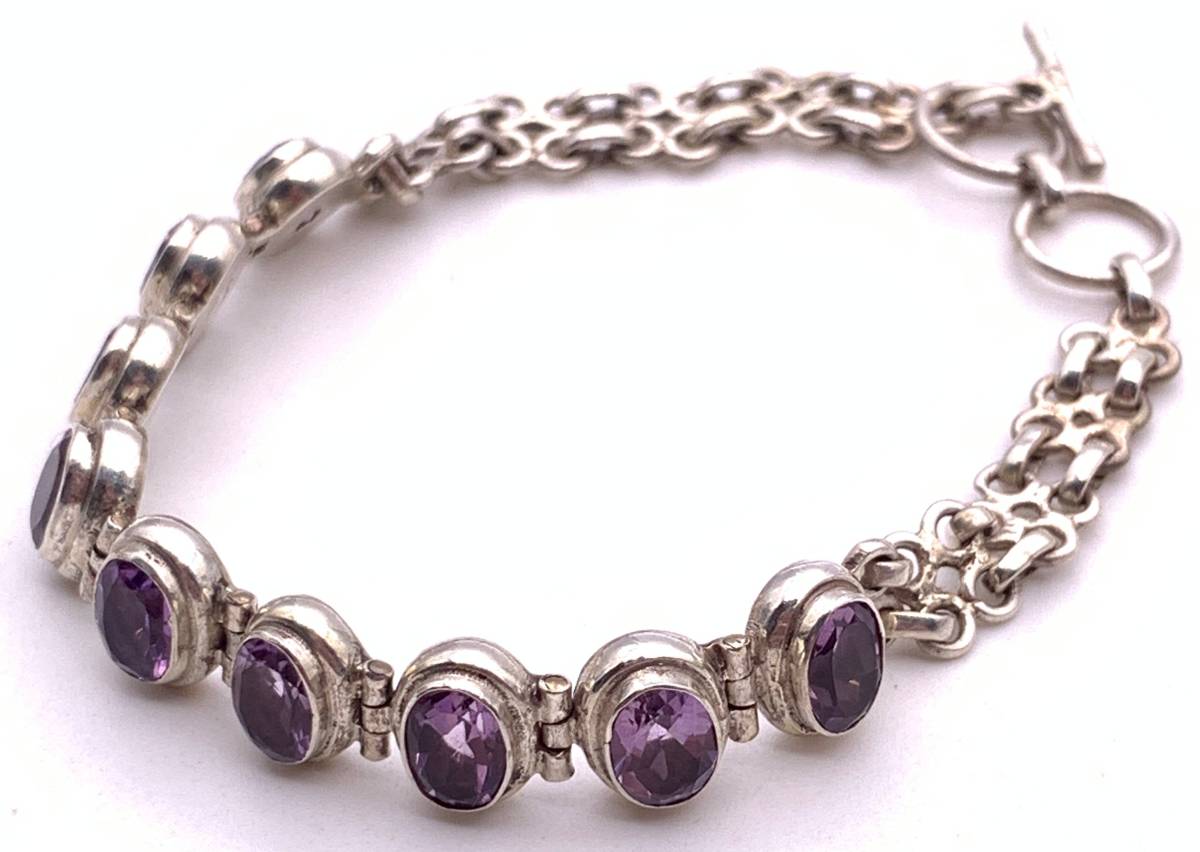 天然石アメジスト(紫水晶) silver925ブレスレット-A11拍卖