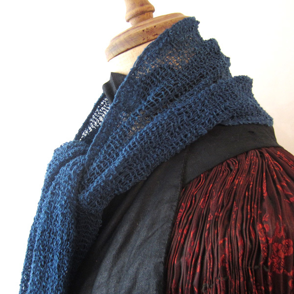 美品 ザックリとしたメッシュのコットンストール インディゴ拍卖