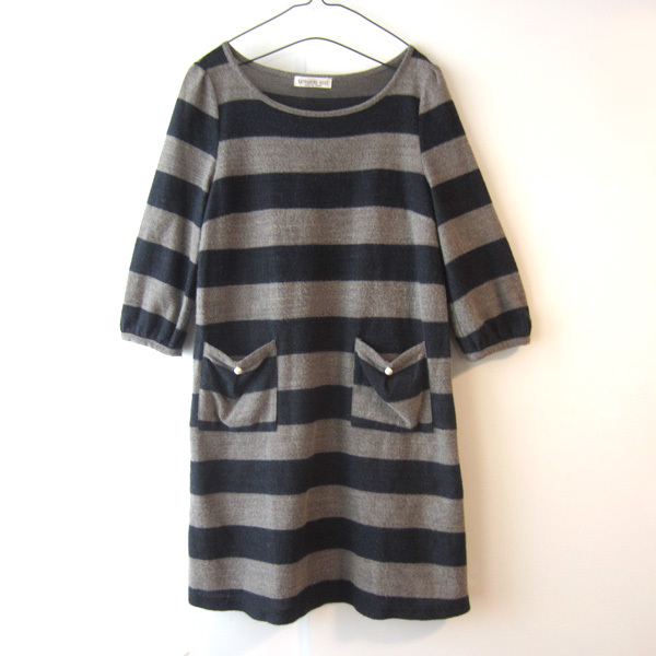 美品 キャサリンロス KATHARINE ROSS ボーダー柄 膝丈ワンピース拍卖
