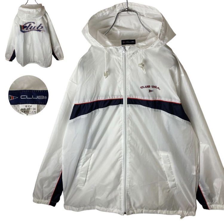 希少デザイン!レトロ古着フード付きホワイトナイロンジャケット ビッグサイズ拍卖