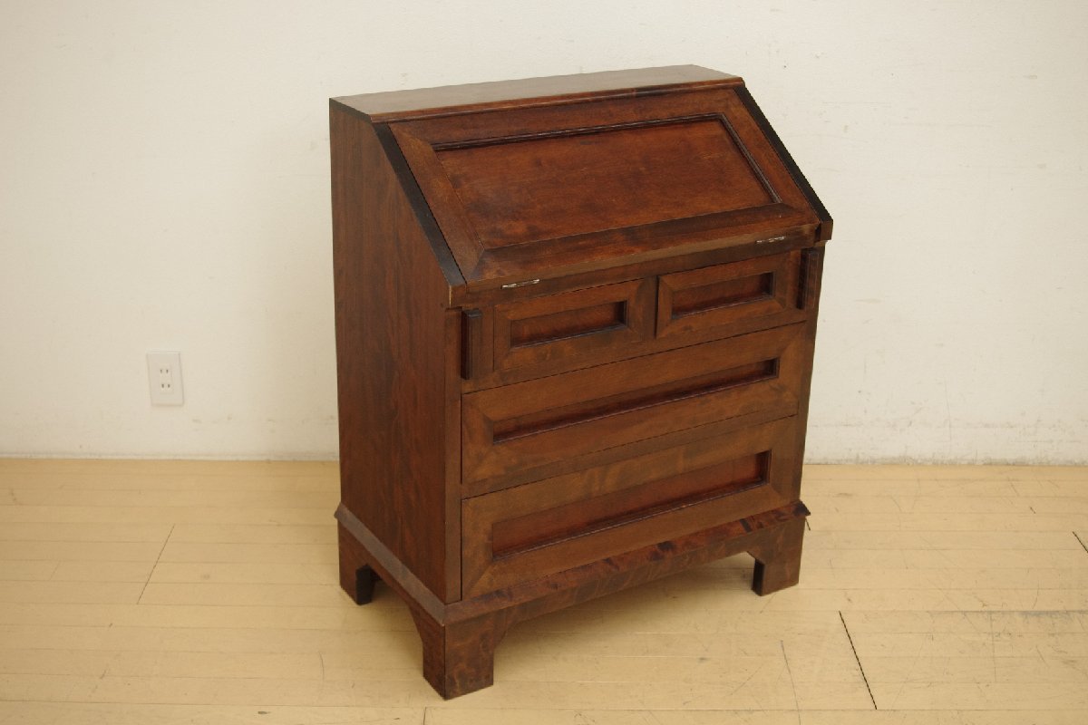 松本民芸家具 ミズメ桜 ライティングビューロー 収納家具 デスク 引出 チェスト 和家具 和モダン 水目桜 古民家 リビング 書斎 レトロ 無垢拍卖