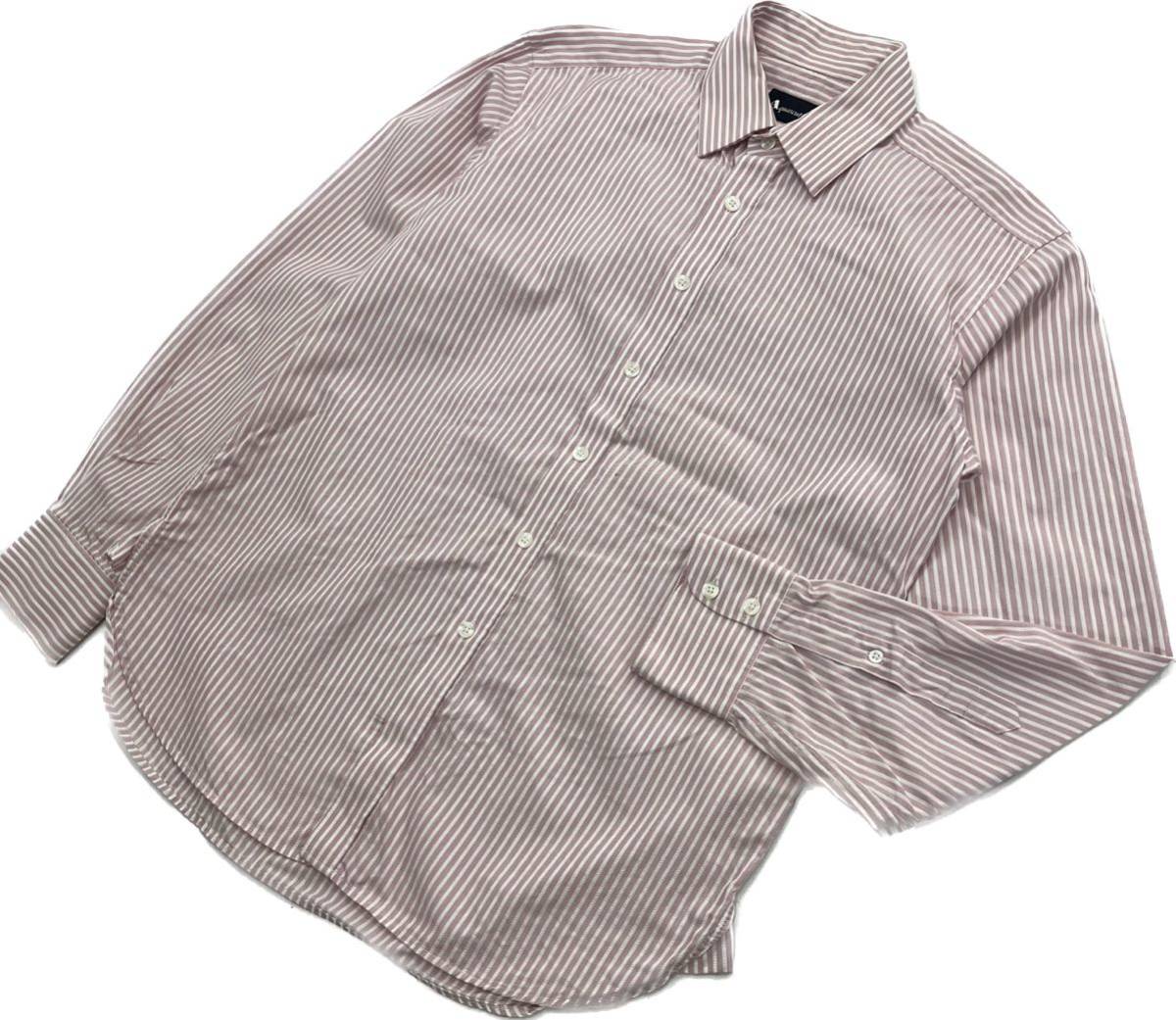 Aquascutum ☆ 綺麗なカラー◎ ピンク ストライプ シャツ 長袖 ボタンダウンシャツ 15.5-39 ビジネス 紳士 アクアスキュータム ■S2432拍卖