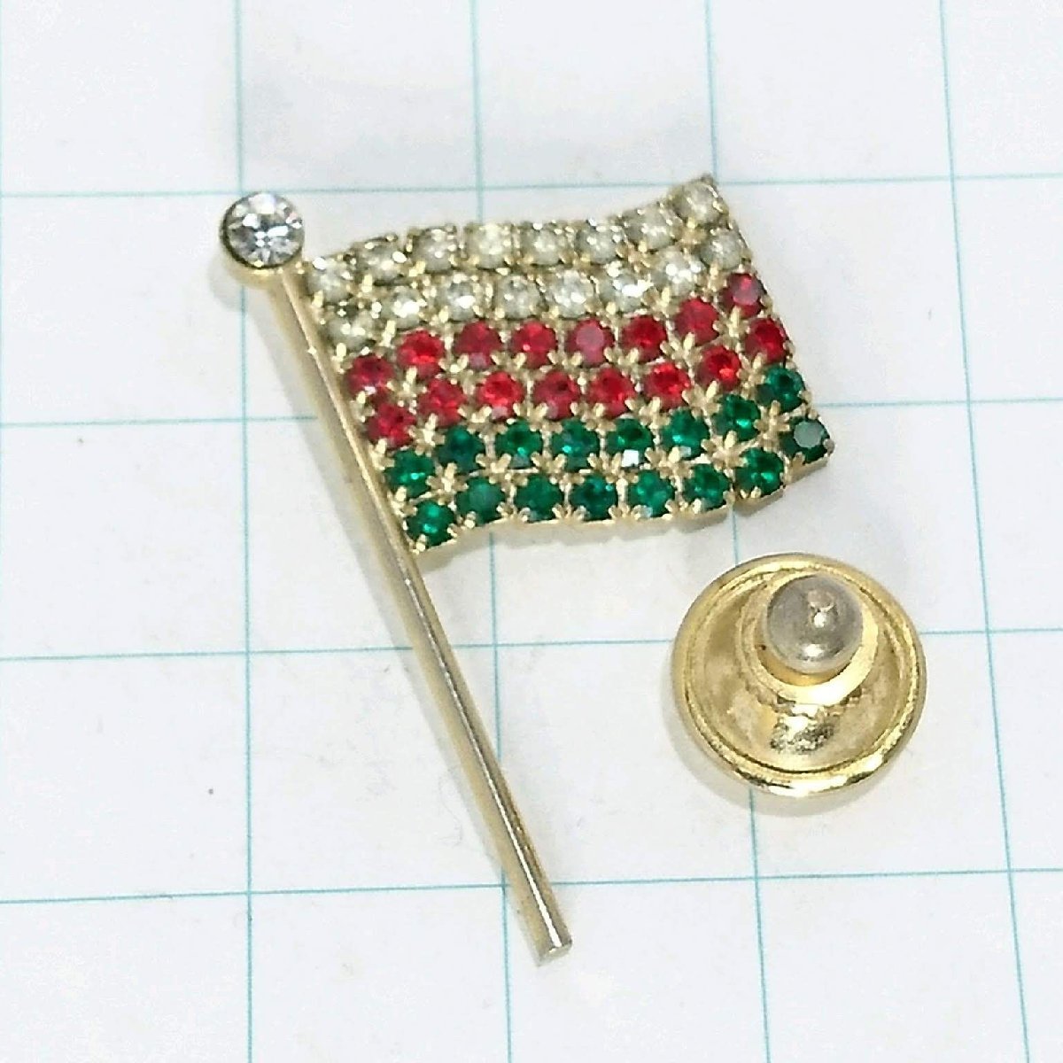 送料無料)ビンテージ☆キラキラ三色旗☆アンティーク ブローチ A15879拍卖