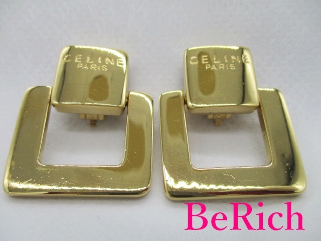 セリーヌ CELINE スクエア型 イヤリング ゴールド GP メッキ マカダム ロゴ ジュエリー アクセサリー 【中古】 ba2585拍卖