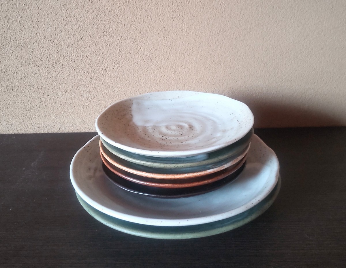 ★和皿 5客セット 渦柄 色変わり 大皿2枚/超美品 取り皿5枚/美品 元箱なし★拍卖