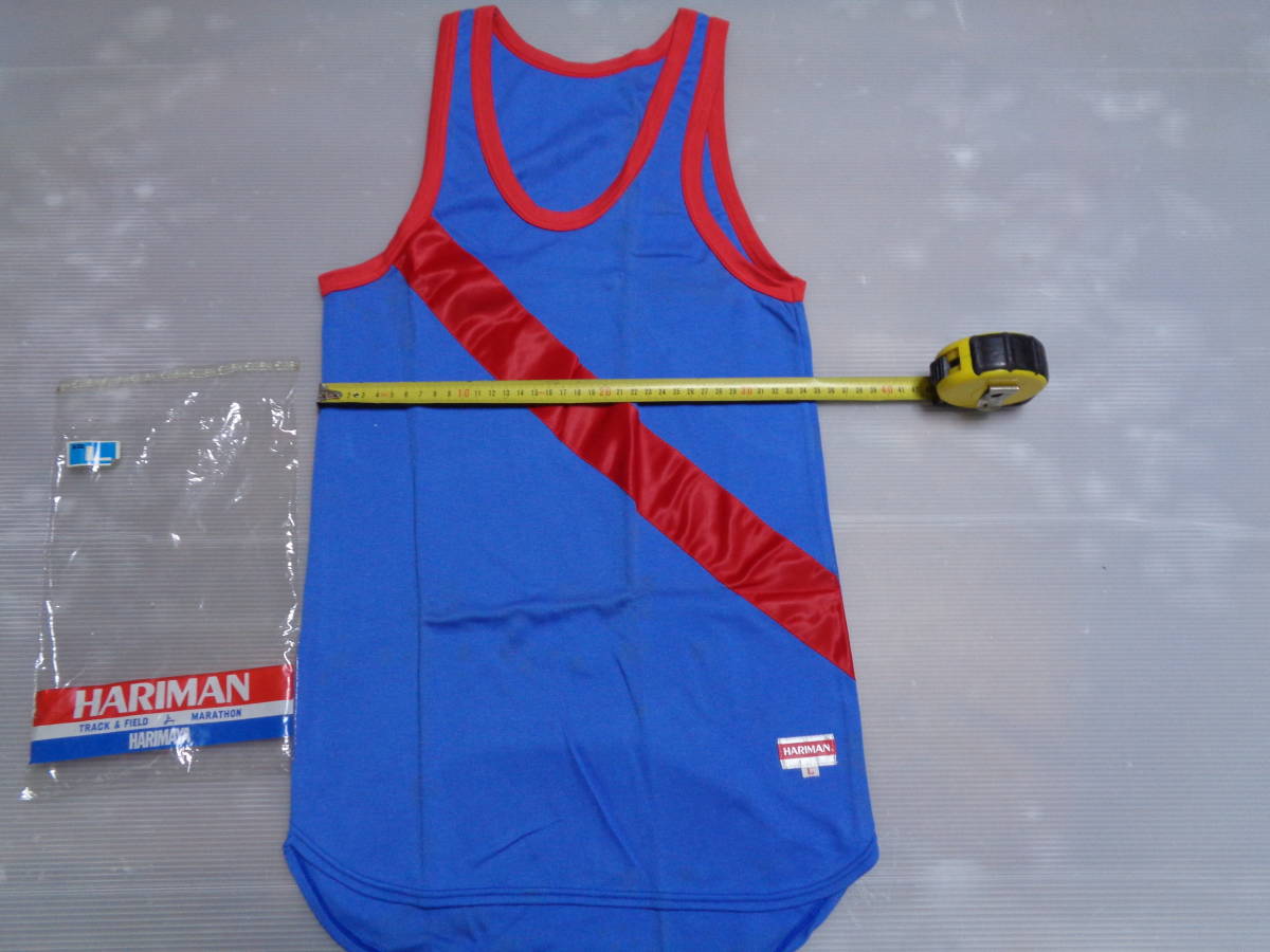 L 青系×赤 ハリマヤ HARIMAYA ランシャツ ランニングシャツ タンクトップ 体操着 昭和レトロ 未使用カビシミ汚れ、難有!拍卖
