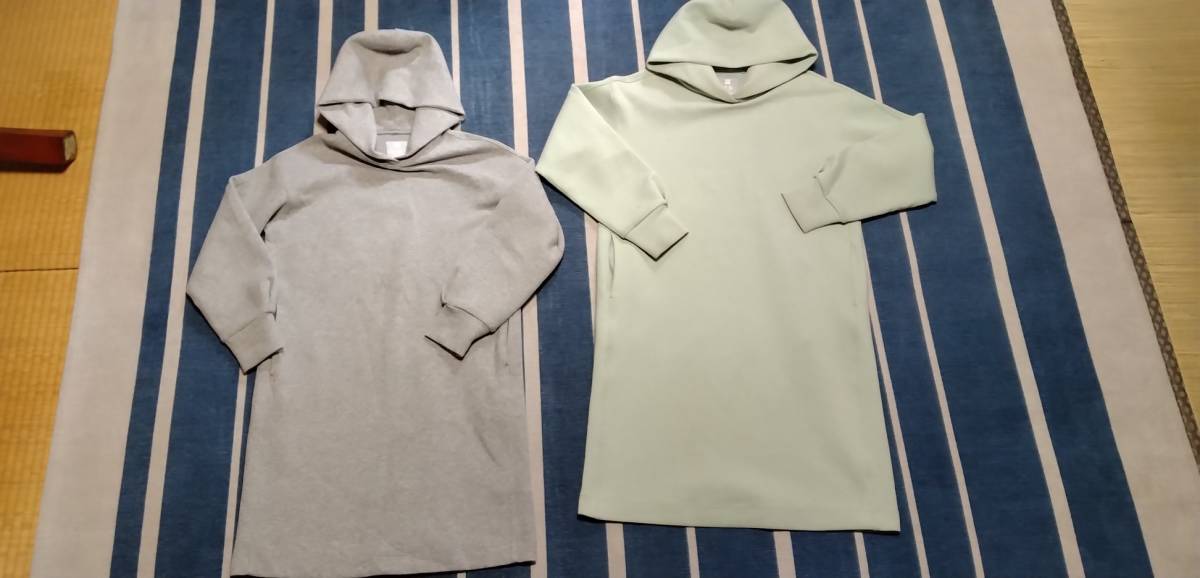 2点セット UNIQLO ユニクロ 子供 キッズ スウェット パーカー ワンピース 140グレー 150薄緑 中古品拍卖