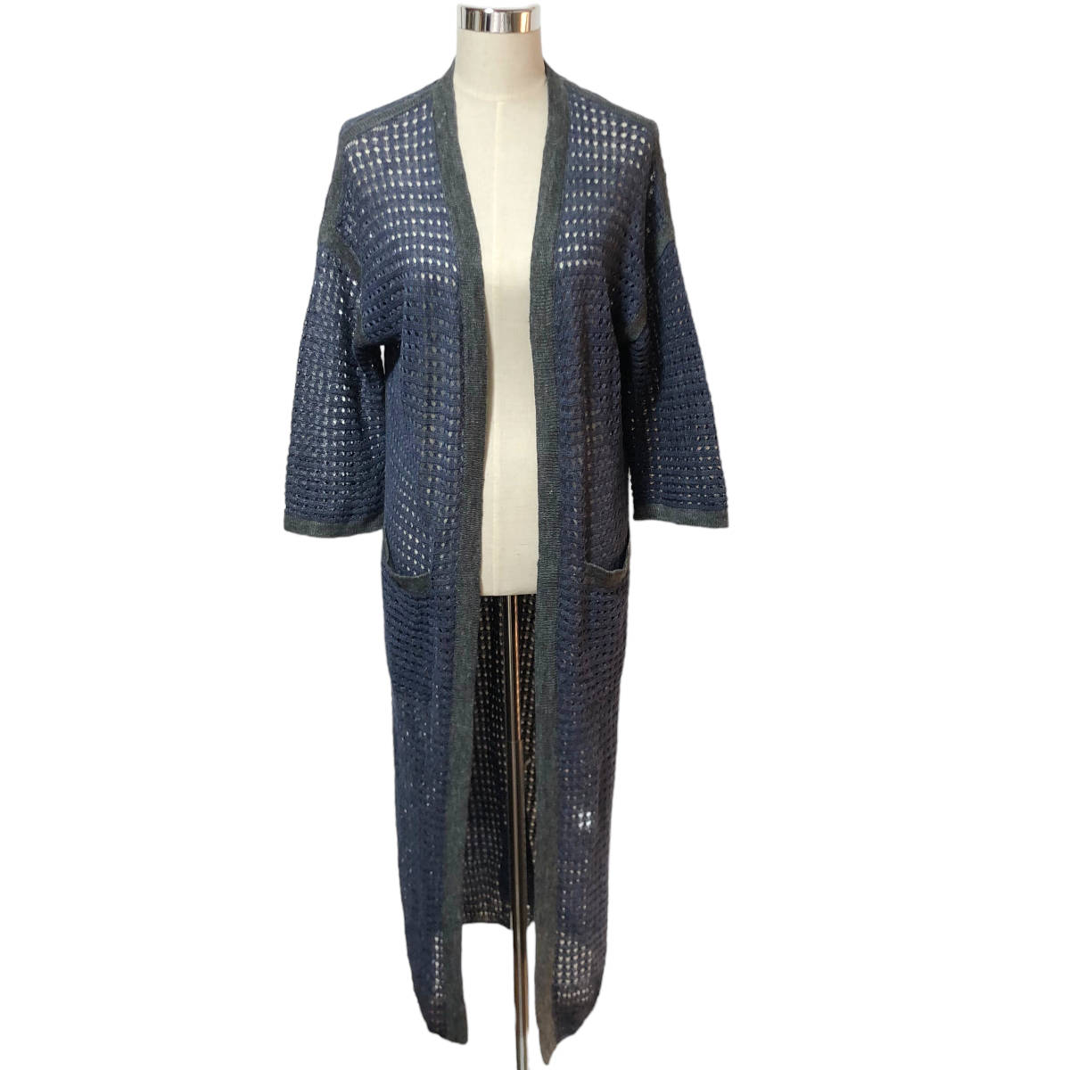 Ron Herman ロンハーマン LONG LACY CD ロング カーディガン 羽織り かぎ編み リネン XS ネイビー レディース A15拍卖