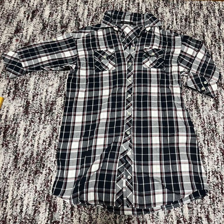 &by P&D ピンキーアンドダイアン 2WAY 七分袖 チェック柄シャツ ロング丈 ワンピース 青系 38拍卖