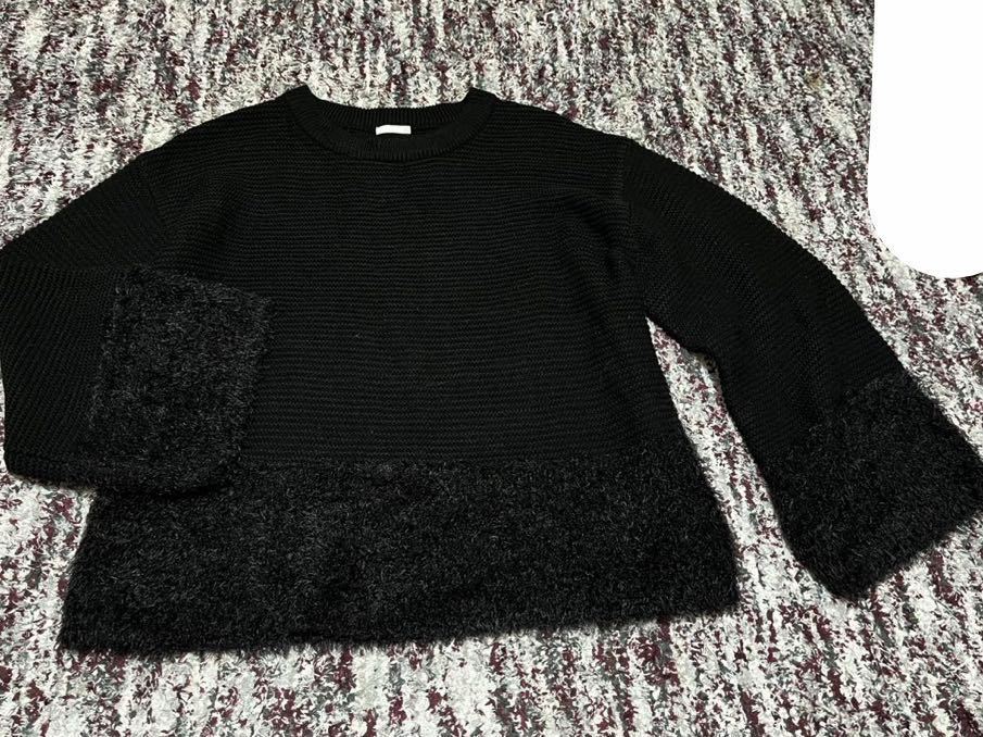 美品!GU(ジーユー)フェザーコンビセーター ニットセーター GU 黒 ブラック XL拍卖