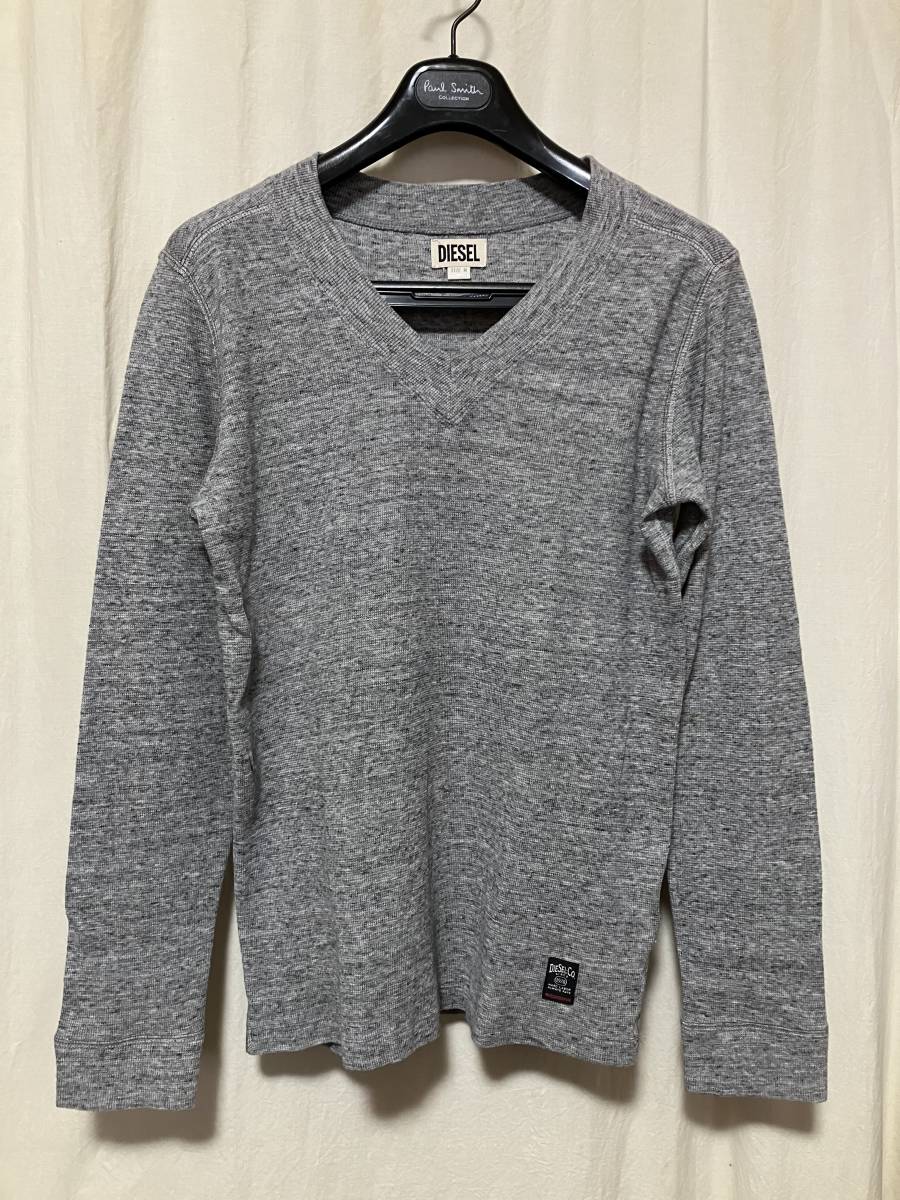 DIESEL ディーゼル Vネック コットン/綿ニット グレー M 中古品 左腕にしみあります拍卖