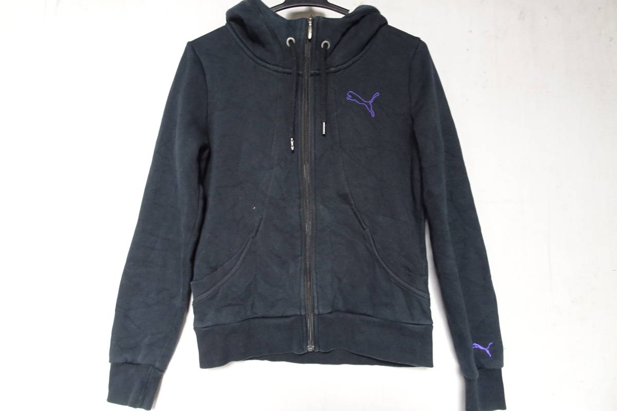 PUMA/プーマ/長袖パーカ/表地スウェット素材/裏起毛素材/前ジップアップ/フード内側白ボア/ロゴししゅう/黒/ブラック/USサイズS(10/30R)拍卖
