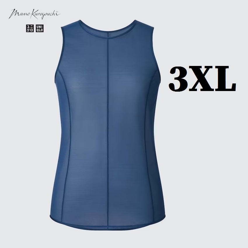 即決 大きいサイズ 3XL◆マメクロゴウチ シアータンクトップ◆ユニクロ × Mame Kurogouchi 66 BLUE ブルー拍卖