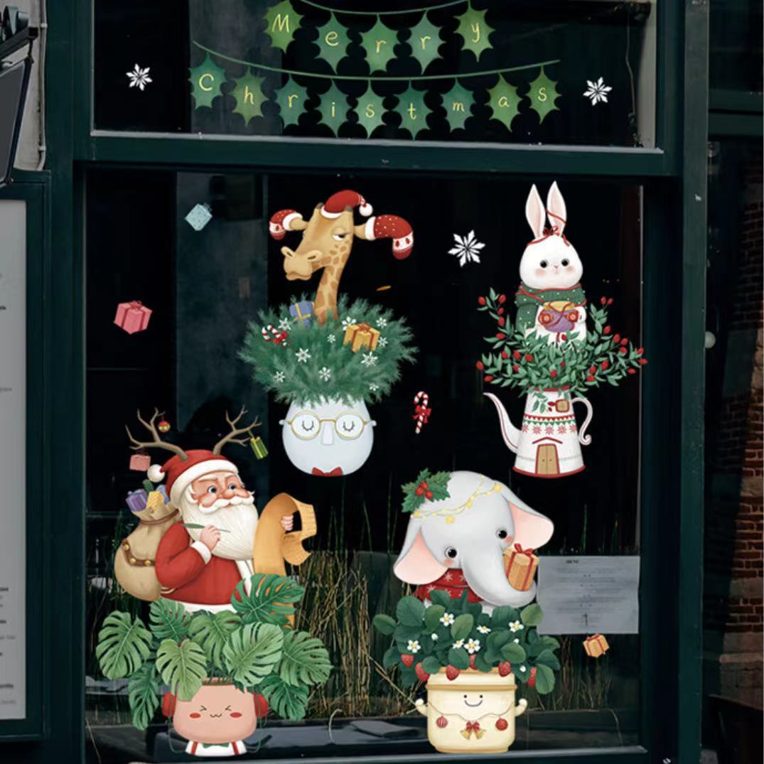 ウォールステッカー YSC047 クリスマス 植木鉢 サンタクロース 動物 DIY壁紙インテリア窓シート剥がせる 送料無料拍卖