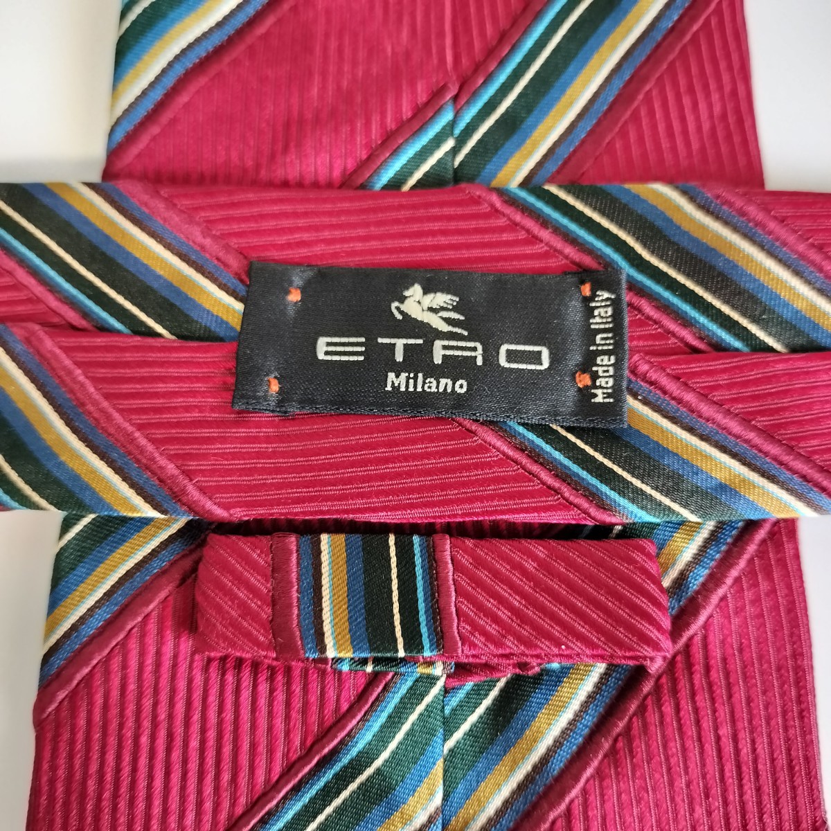 エトロ(ETRO)赤マルチカラーストライプネクタイ拍卖