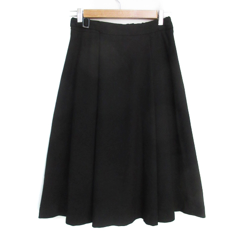 エル ELLE フレアスカート ミモレ丈 無地 38 黒 ブラック /FF44 レディース拍卖