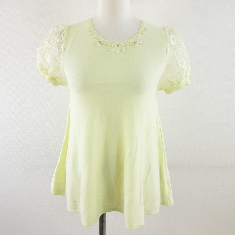 アプワイザーリッシェ Apuweiser-riche ニット カットソー 半袖 刺繍 黄 2 *A580 レディース拍卖