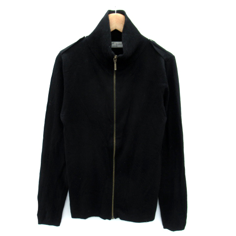 ザラ ZARA ニットジャケット ミドル丈 無地 ジップアップ M 黒 ブラック /SY37 レディース拍卖