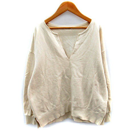 ローリーズファーム LOWRYS FARM カットソー 長袖 スリットネック 無地 裏起毛 オーバーサイズ F アイボリー /SY20 レディース拍卖