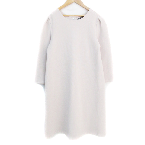 ハッシュアッシュ HusHusH フレアワンピース ひざ丈 長袖 ラウンドネック 無地 2 ベージュ /FF21 レディース拍卖