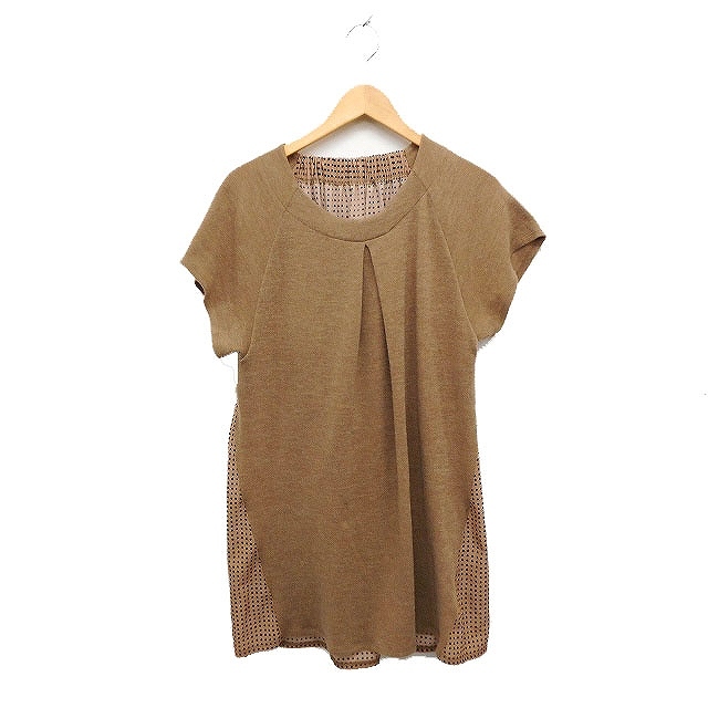 ハッシュアッシュ HusHusH 切替 ニット セーター 半袖 ひざ丈 無地 ドット柄 2 キャメル 茶 /FT37 レディース拍卖