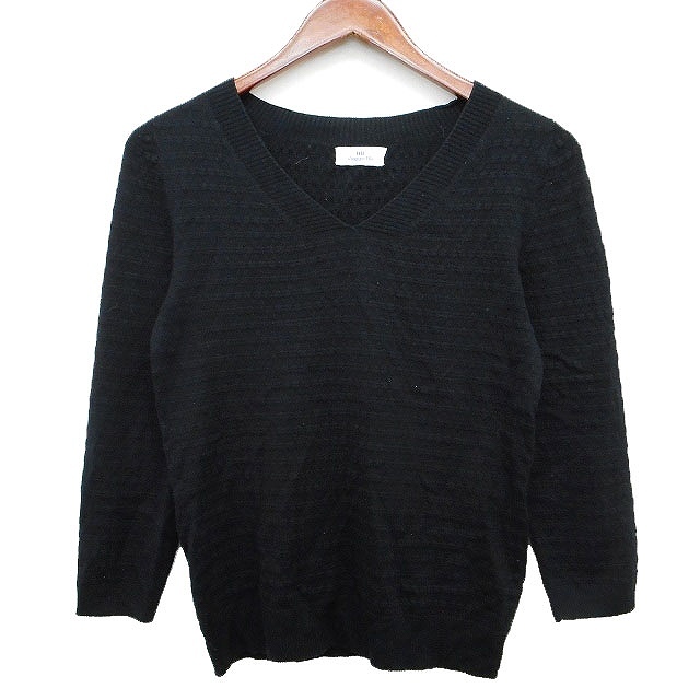 ビアッジョブルー Viaggio Blu セーター ニット 柄編み 切替リブ 七分袖 Vネック ウール混 2 ブラック 黒 /HT23 メンズ拍卖