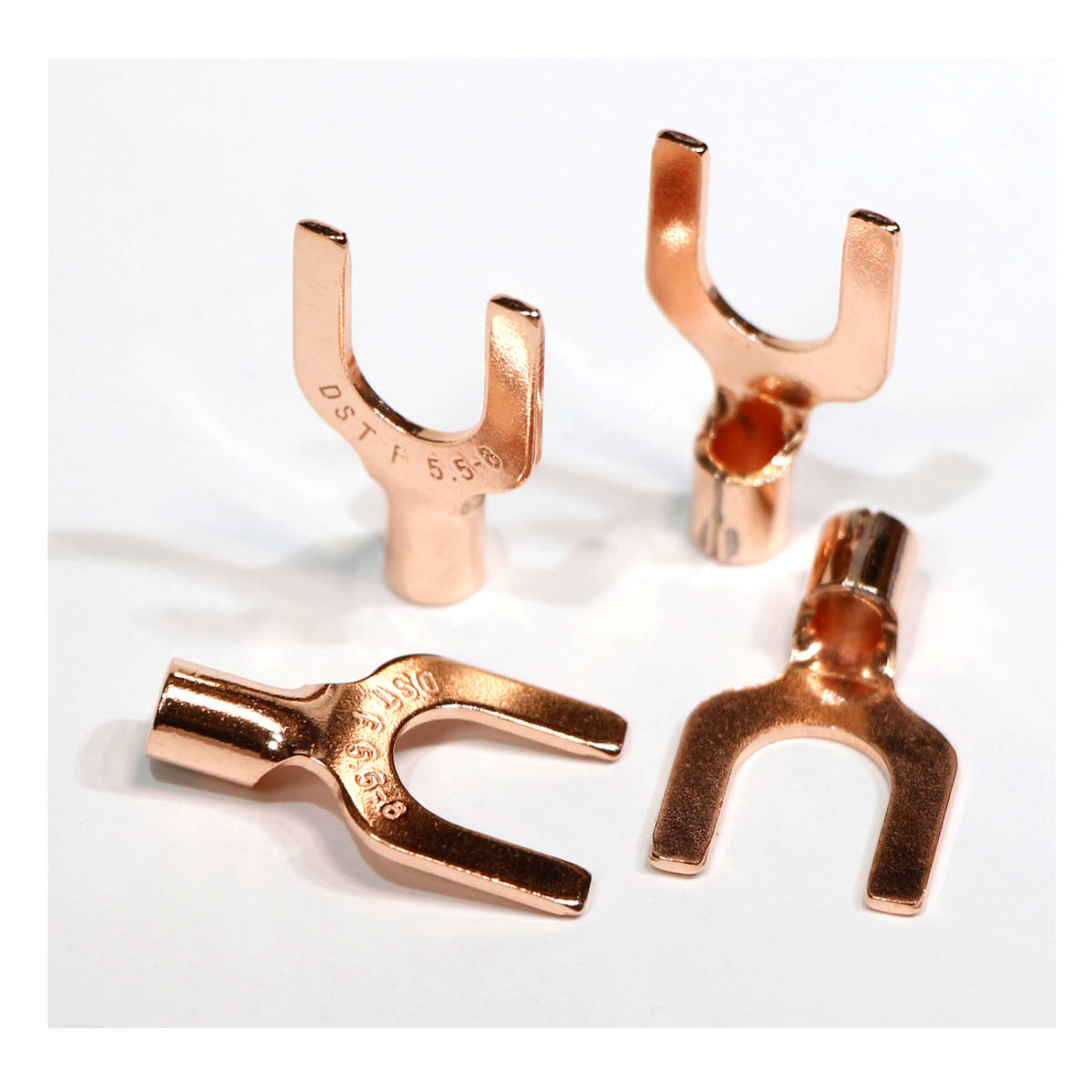 送料無料!非メッキ OFC 高純度無酸素銅 Y端子 Yラグ圧着端子 無メッキ スペード端子 4個set F5.5-8拍卖