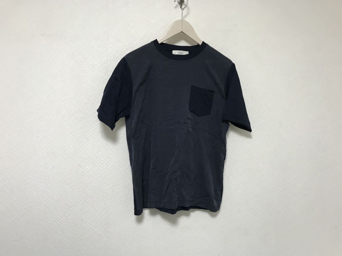 本物エディフィスEDIFICEコットンキュプラシャツ切り替え半袖Tシャツメンズサーフアメカジミリタリービジネススーツ紺ネイビー日本製S拍卖