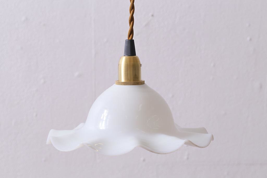 R-041020 イギリスヴィンテージ照明 可愛らしいフリルシェードのペンダントライト(ランプシェード、天井照明)(R-041020)拍卖