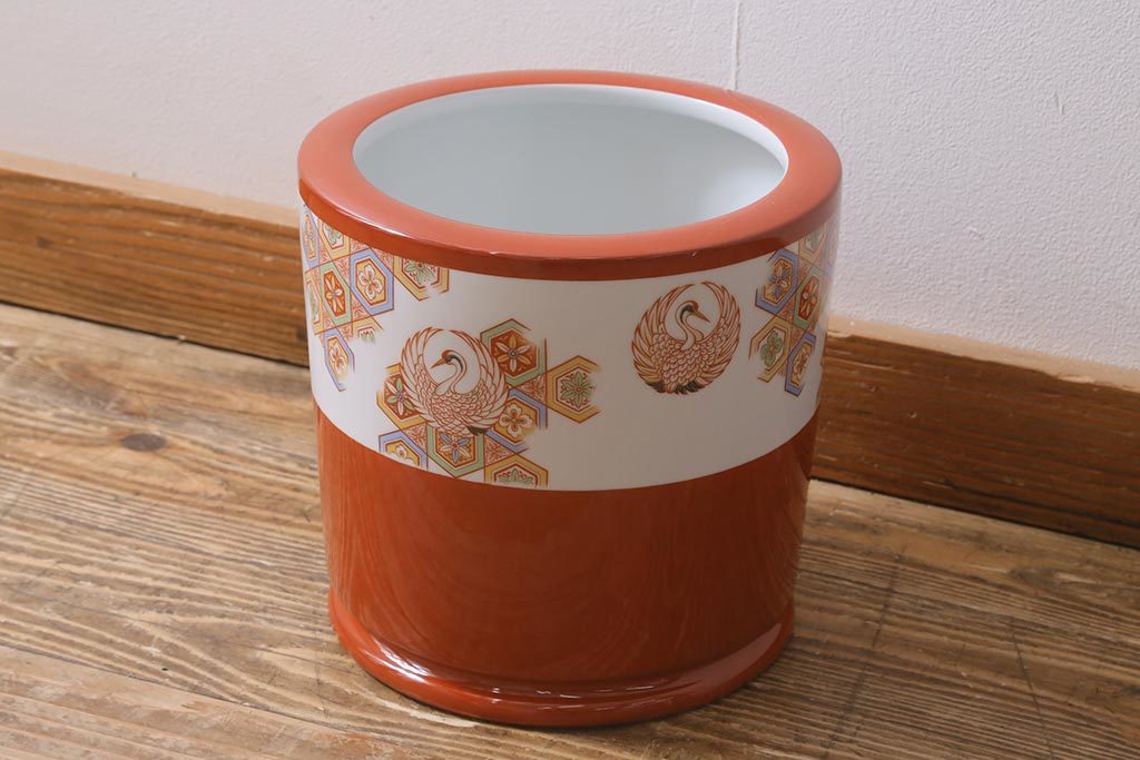 R-041565 アンティーク雑貨 昭和初期 オールドノリタケ(則武、日陶) 鶴丸文 目を引く朱色の火鉢(手あぶり、鉢カバー)(R-041565)拍卖