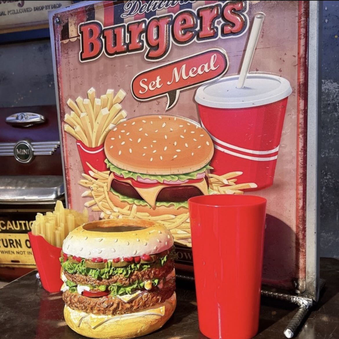 アメリカンダイナー/ ハンバーガー オーナメント/ プランター/ ペン立て / 小物入れ/チェダーチーズ #店舗什器 #小物入れ #ペン立て拍卖