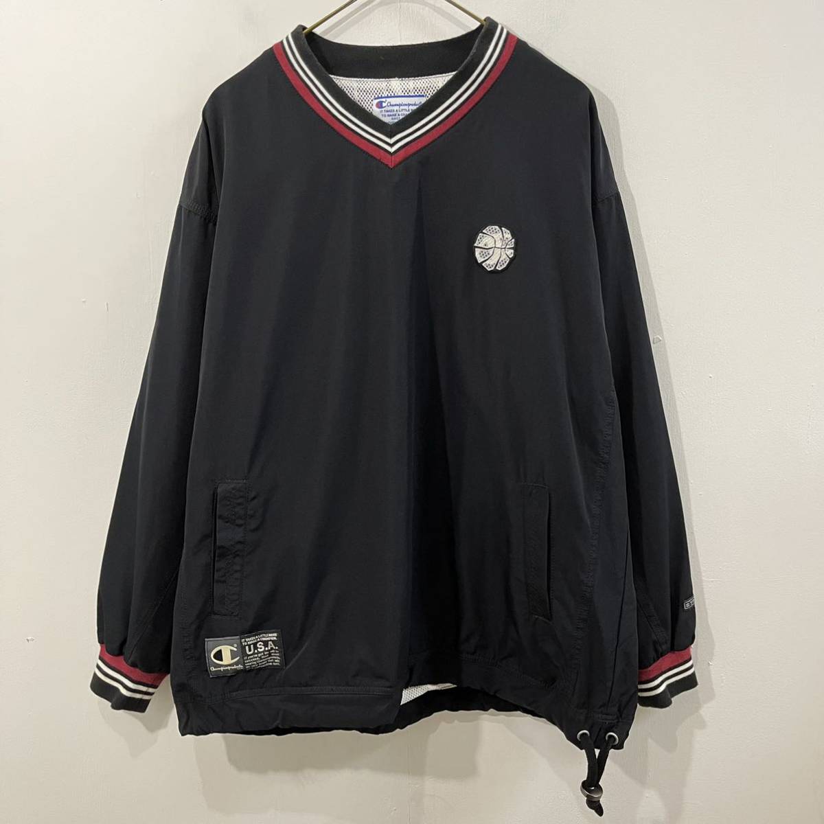 90s Champion Vネックプルオーバー デザインカットソー バスケットボール 裏地メッシュ 上質 チャンピオン【レターパックプラス郵送可】C拍卖