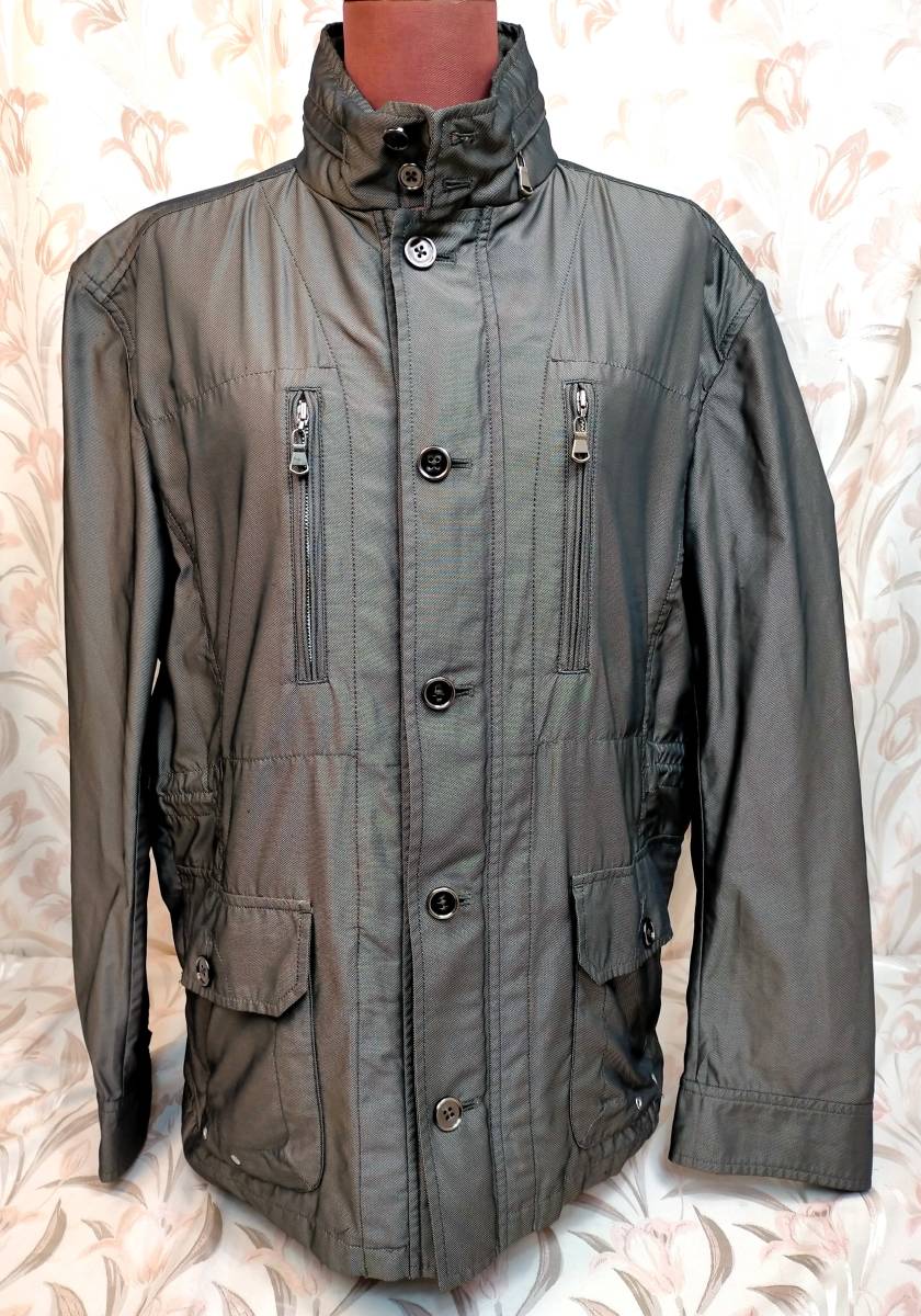INTER MEZZO メンズ インターメッゾ Lサイズ ジップアップJKT(薄手)グレイ 襟フード付・ 拍卖