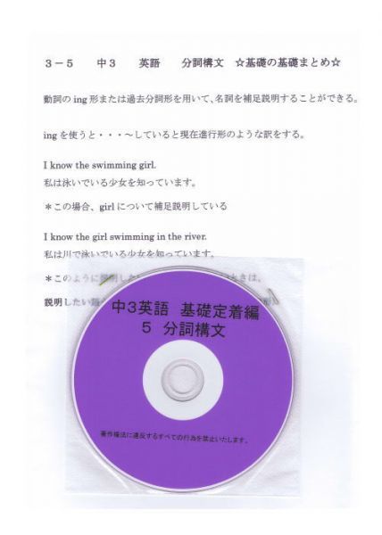 プロが教える 英語 中学 3年 DVD 5 分詞構文 基礎編 問題集 中3 中学3年 中学校 復習 自宅学習 問題 教材 まとめ プリント 販売多数拍卖