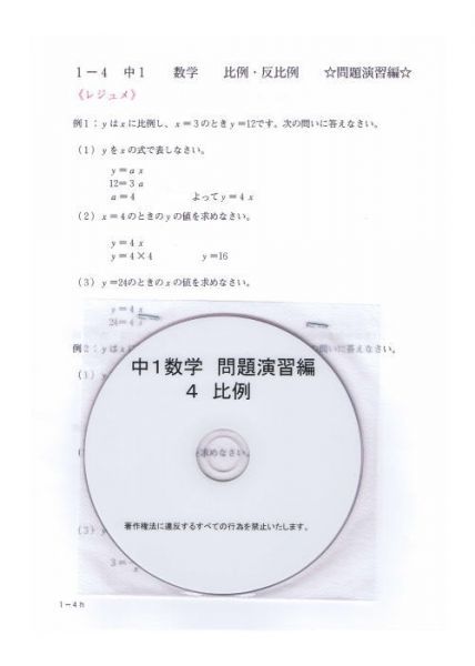 プロが教える 数学 中学 1年 DVD 4 比例・反比例 応用編 問題集 中1 中学1年 中学校 復習 自宅学習 問題 教材 まとめ プリント 販売多数拍卖