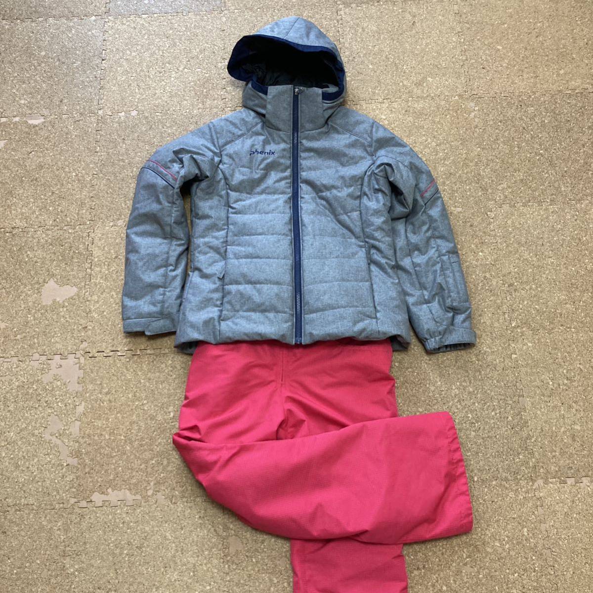 【美品】フェニックス phenix スキーウェア 上下 セット 子供 キッズ スノボ スキー スノーボード150サイズ グレー×ピンク ジュニア女の子拍卖