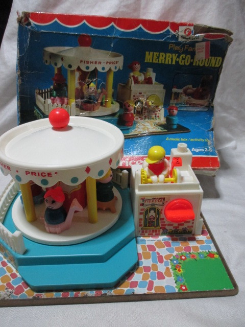 ★USA製 FISHER PRICE フィッシャープライス メリーゴーランド オルゴール リトルピープル☆アメリカンビンテージ 雑貨 1971年/箱付き拍卖