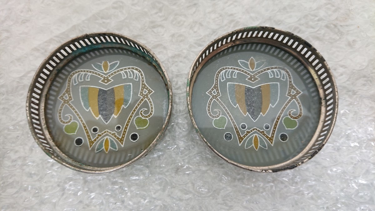 タイルコースター コースター 2点セット ヴィンテージ アンティーク 骨董 古物 レトロ 田舎の蔵から拍卖