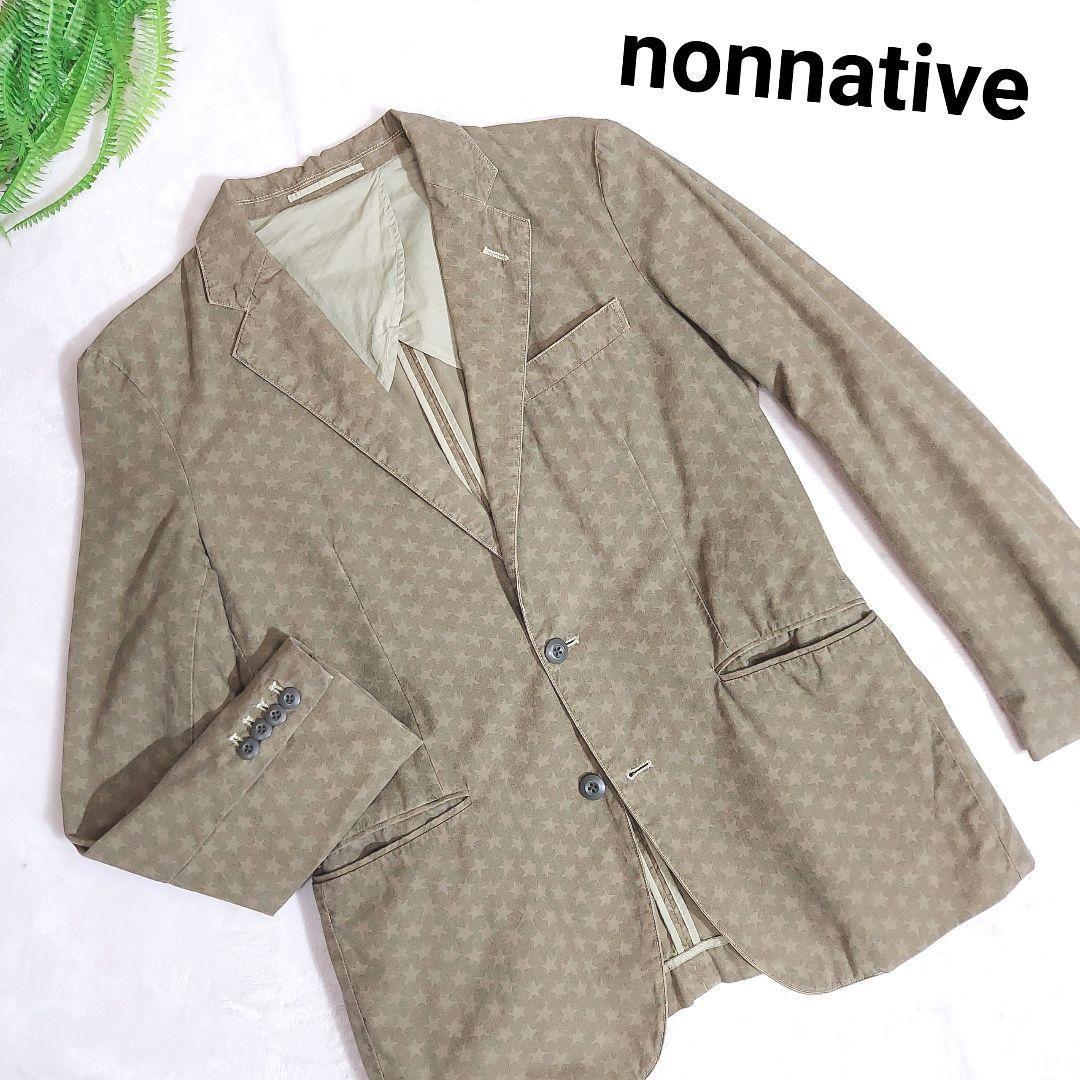 nonnative 星スター総柄・コットン素材テーラードジャケット オリーブグリーン 表記サイズ不明 実寸はスリムデザインのM相当 80188拍卖