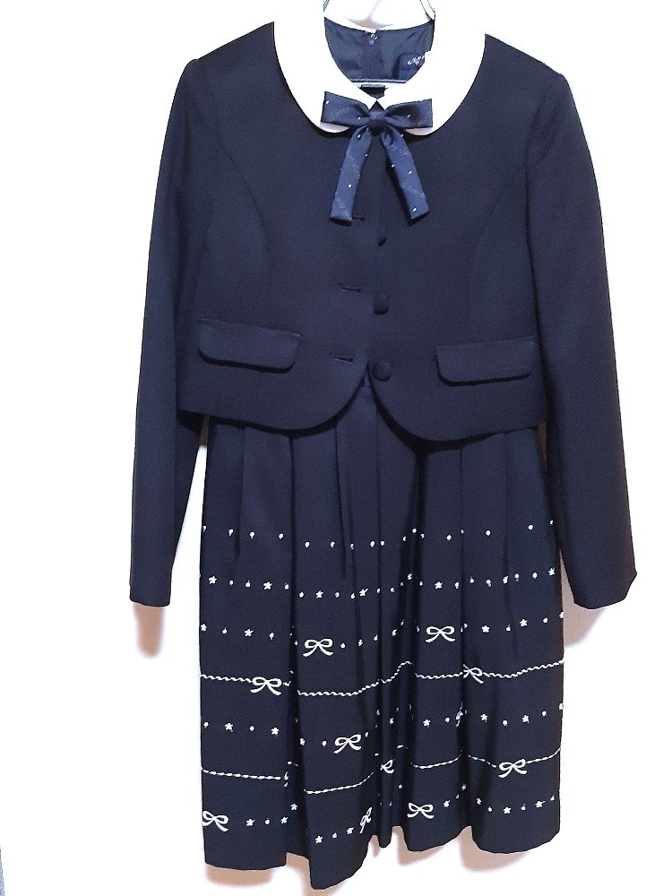 即決あり■CHOPIN ショパン 卒業式、結婚式、フォーマル 150 紺 ワンピース セット 一度だけ着用 クリーニング済み拍卖