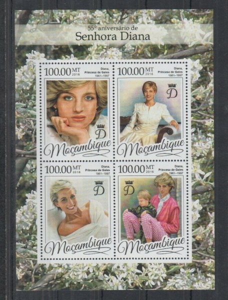 モザンビーク切手『ダイアナ妃』4枚シート 2016拍卖
