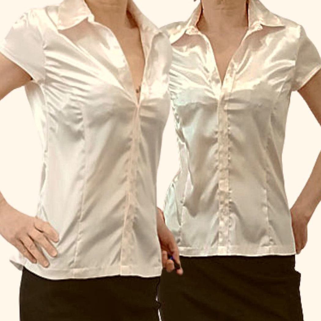 薄ピンク 半袖ブラウス レディース 半袖ブラウスオフィス フレンチスリーブ サテン 光沢 胸の谷間 SEXY 無地ブラウス OL 秘書 日本製 拍卖