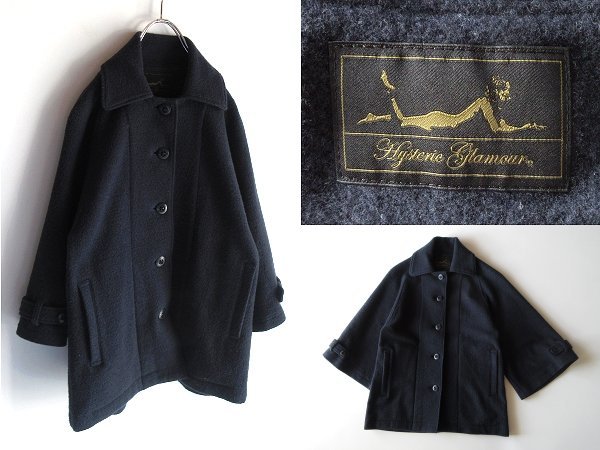 HYSTERIC GLAMOUR ヒステリックグラマー コットンウールモッサ ワイドスリーブ ポンチョジャケット ショートコート FREE ネイビー 日本製拍卖