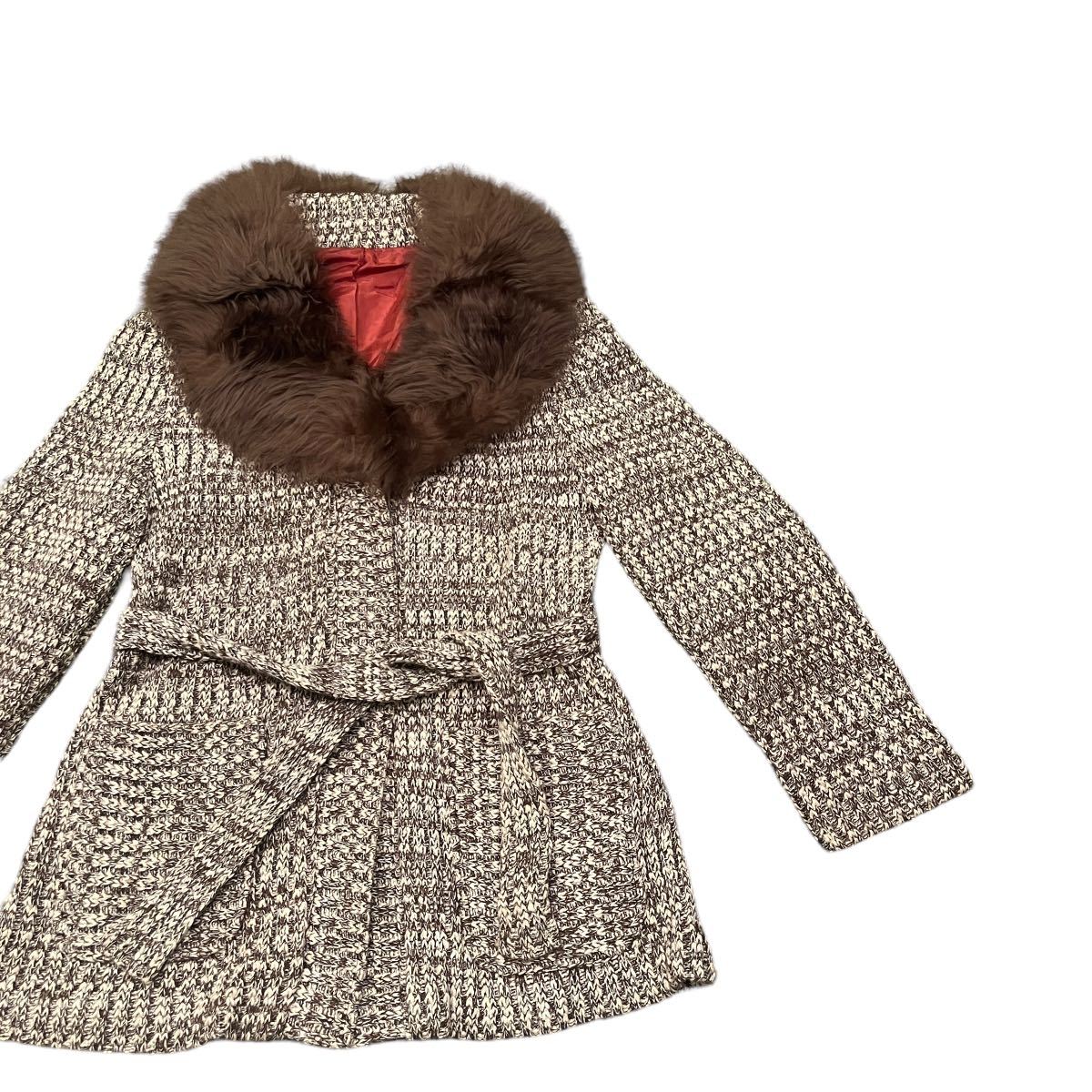 ビンテージ 70’s ファーつき カーディガン ヒッピー 70年代 古着 レトロ ベルトつき拍卖