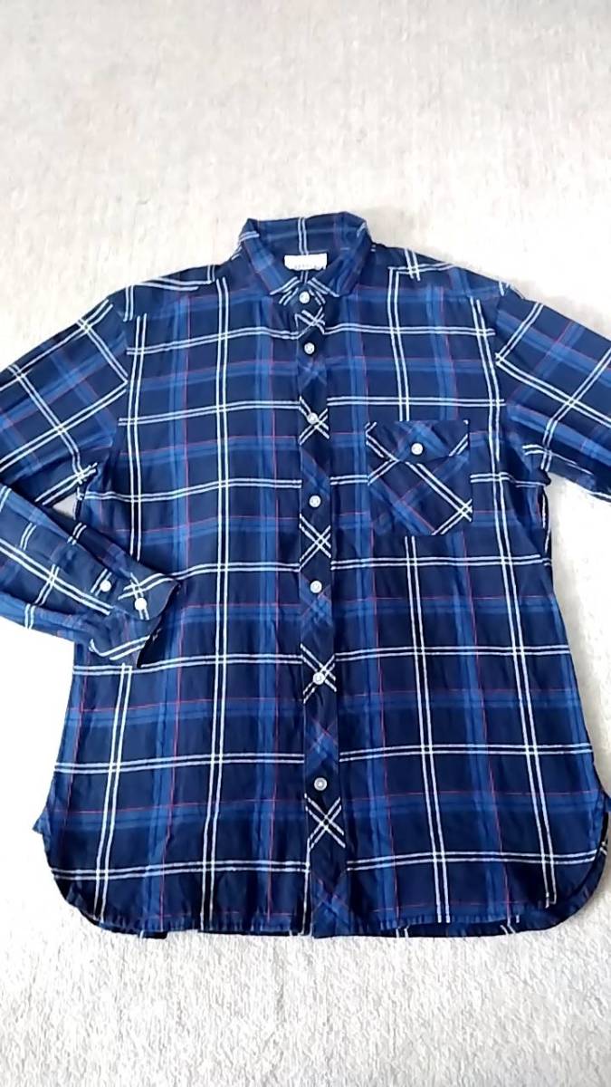 長袖シャツ M JUNRED ジュンレッド 青系 チェック柄 薄手 中古拍卖