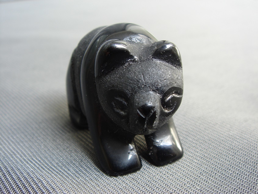 ☆風水お守り,超かわいい!天然火山黒曜石オブシディアン彫刻「パンダ」置物1拍卖