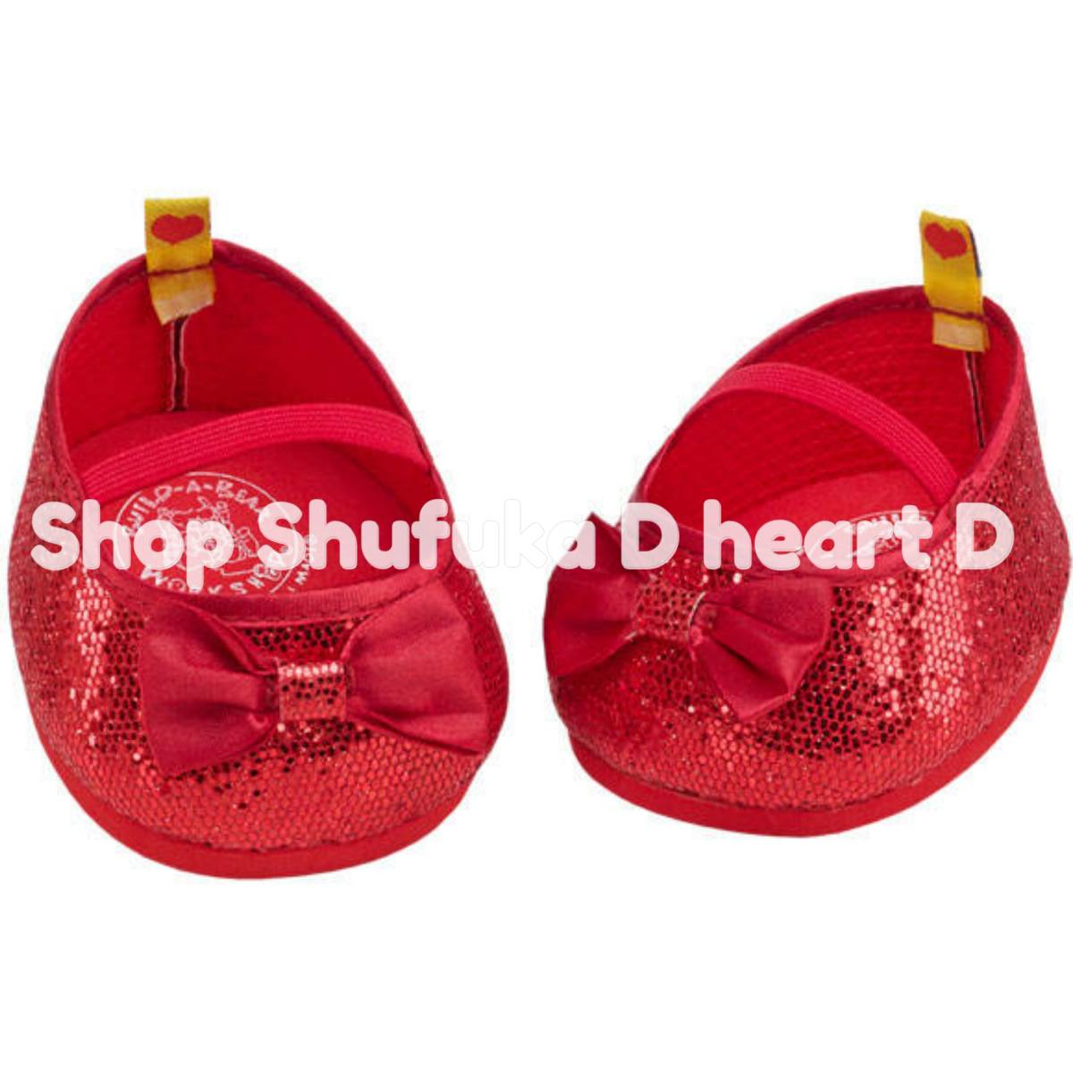 ビルドアベア★靴 フラット シューズ 赤 ラメ リボン ぬいぐるみ シェリーメイ テディベア ダッフィー クマ くま ハロウィン 9.5cm 拍卖