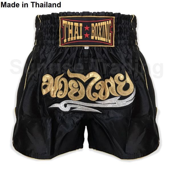 送料無料 新品 ムエイタイ キックボクシング パンツ Mサイズ ユニセックス ブラック ショーツ ボクシング MMA スポーツ グローブ 格闘技拍卖