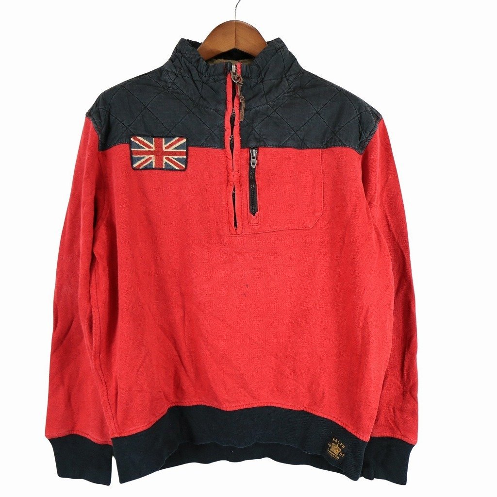 Polo by Ralph Lauren ポロバイラルフローレン ハーフジップ 切り替え スウェット トレーナー TALON レッド (メンズ XL) 中古 古着 O5156拍卖
