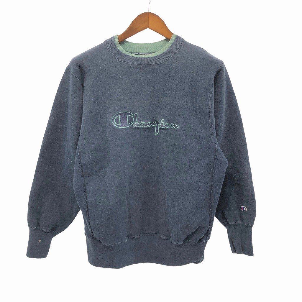 90年代 USA製 Champion チャンピオン リバースウィーブ ブランドロゴ スウェット ネイビー (メンズ LARGE) O8803拍卖